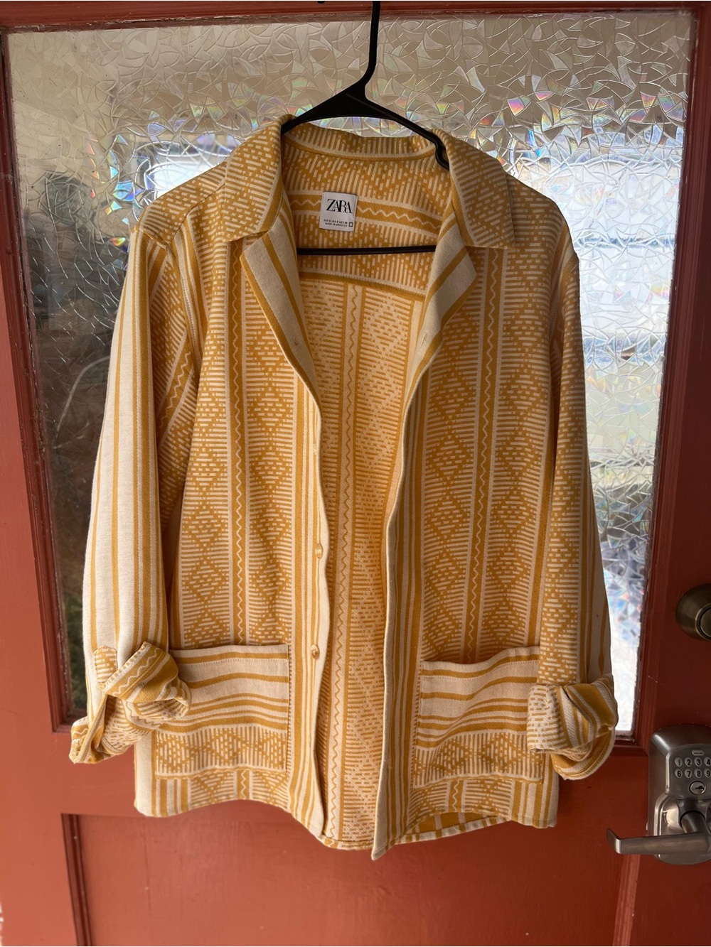 Zara Yellow and Cream Patterned Button-Front Jacket